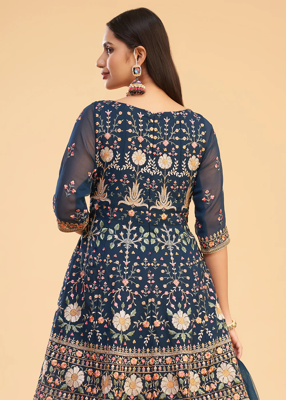Multi Thread Blue Flared Style Pant Salwar Suit - Image 3