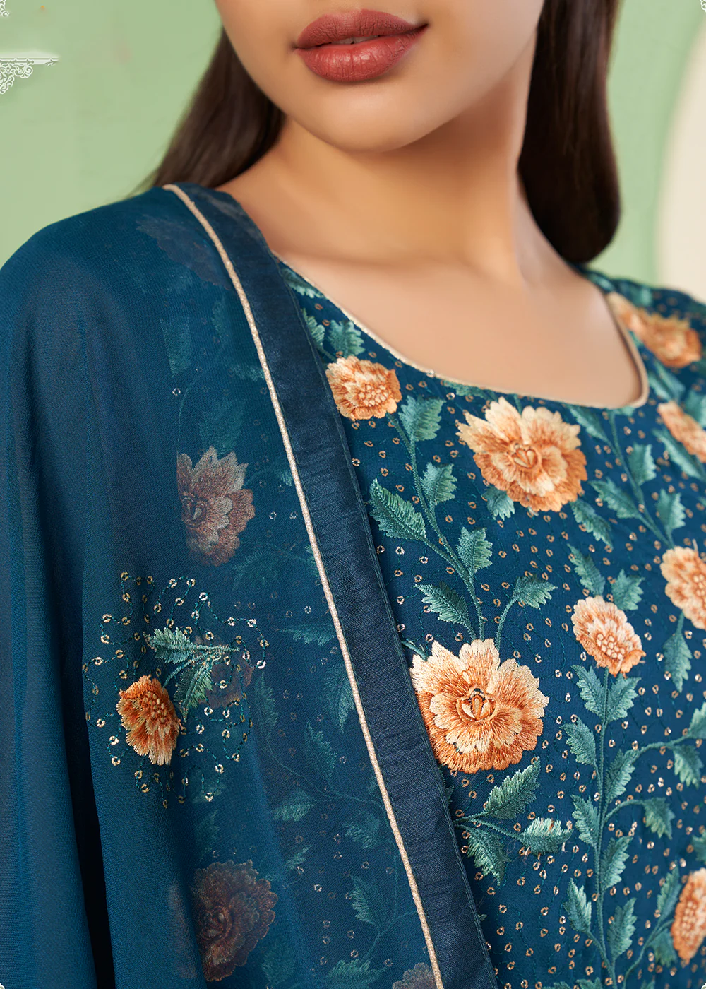 Multi Thread Brilliant Teal Georgette Palazzo Salwar Suit - Image 3