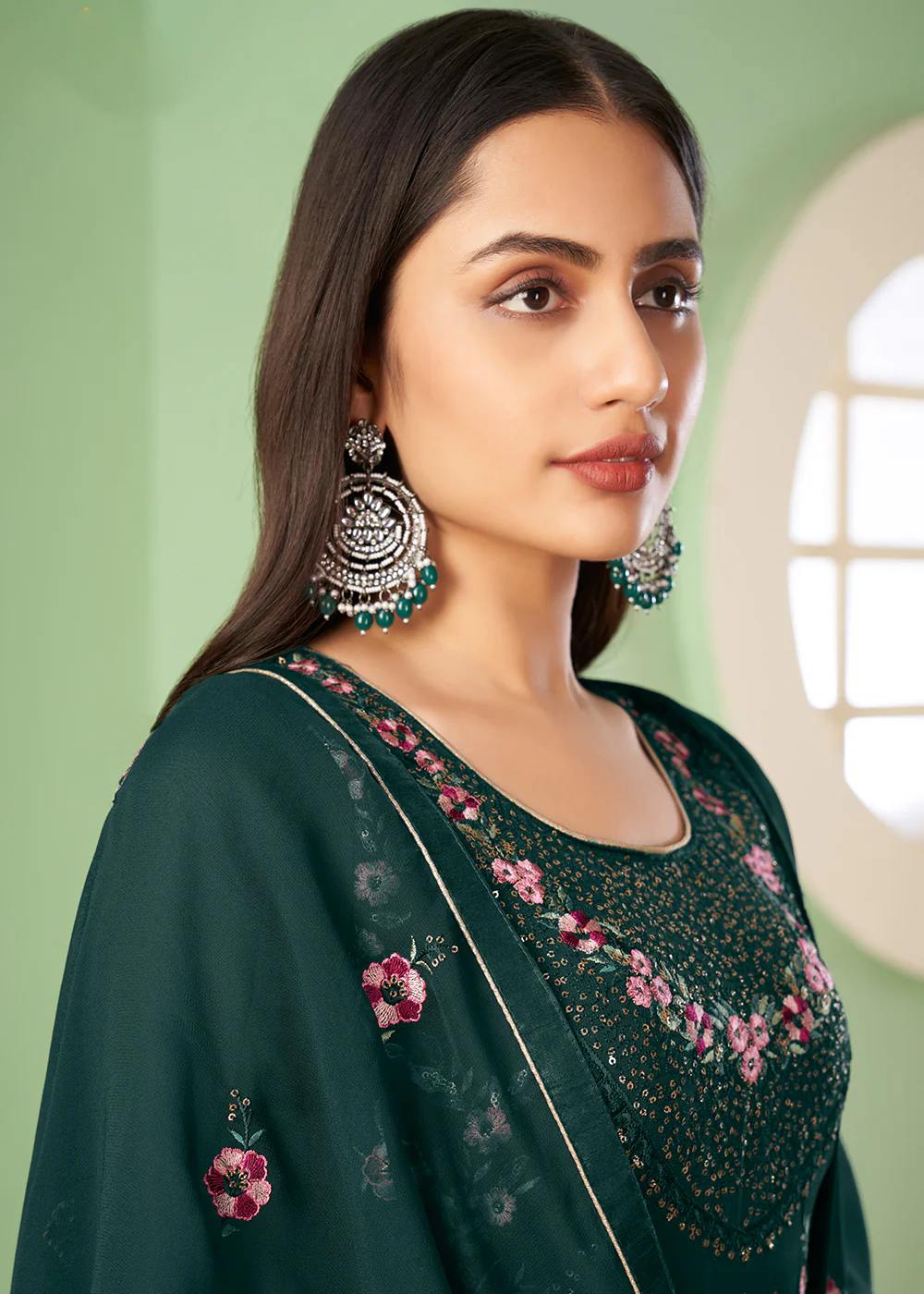 Multi Thread Chic Green Georgette Palazzo Salwar Suit - Image 3