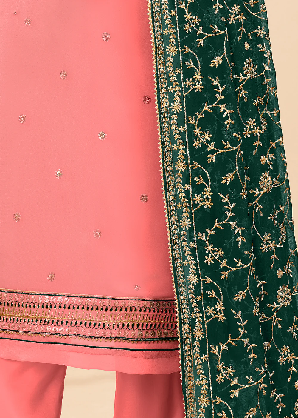 Multi Thread Gajri Pink Georgette Party Wear Salwar Kameez - Image 4