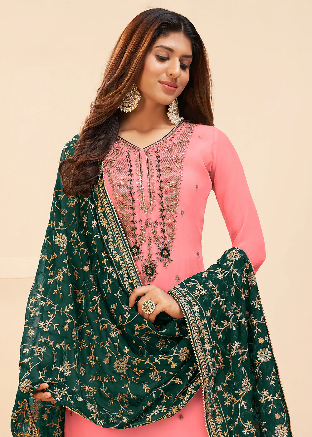 Multi Thread Gajri Pink Georgette Party Wear Salwar Kameez - Image 5