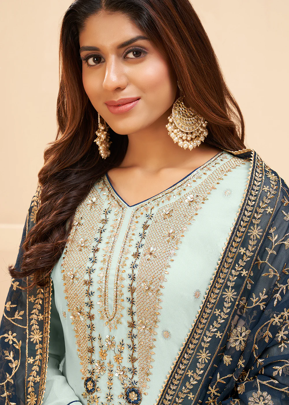 Multi Thread Light Blue Georgette Party Wear Salwar Kameez - Image 2