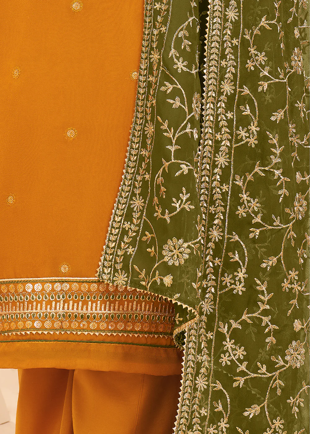 Multi Thread Mustard Yellow Georgette Party Wear Salwar Kameez - Image 4