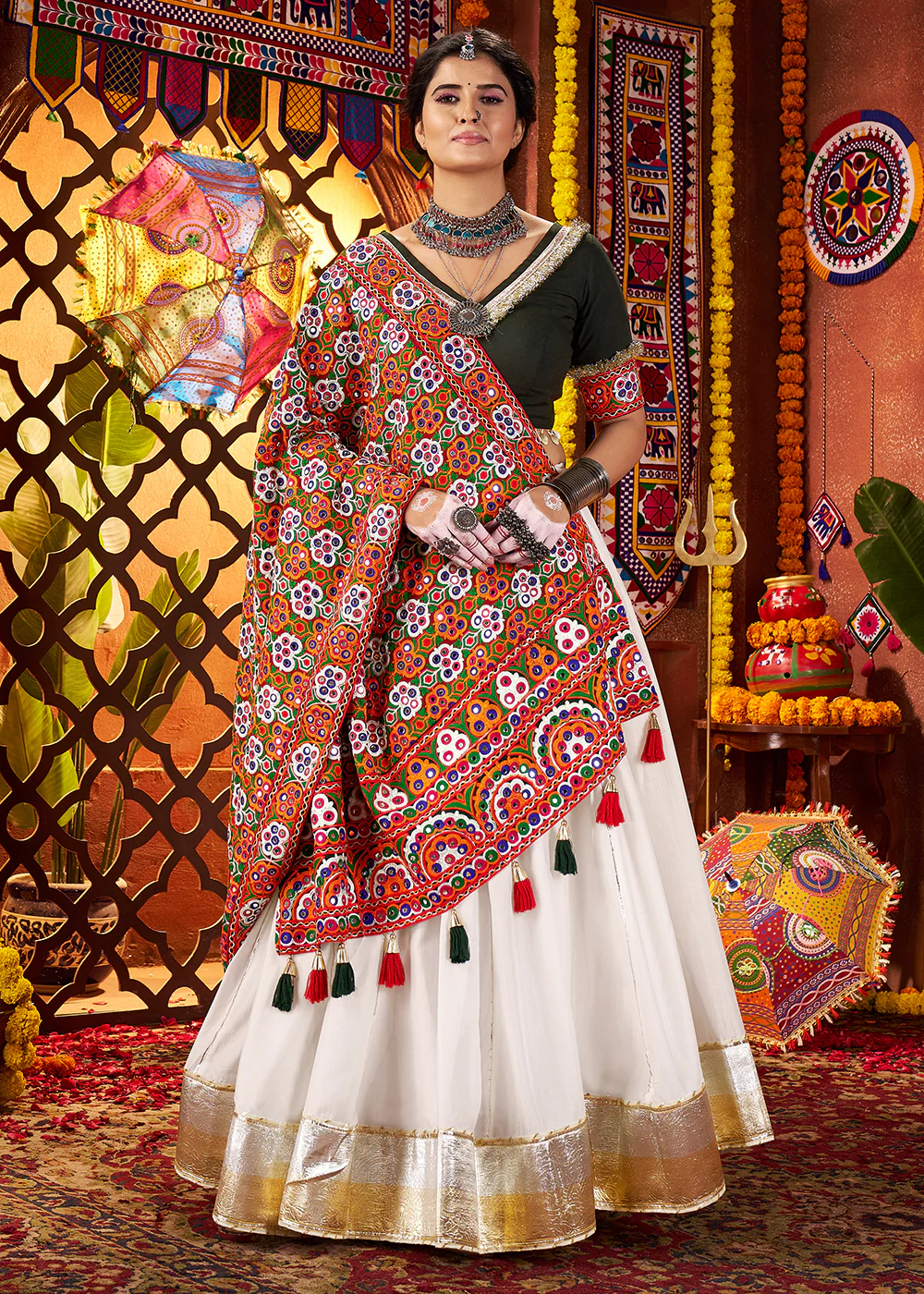 Multi White & Black Navratri Special Chaniya Choli