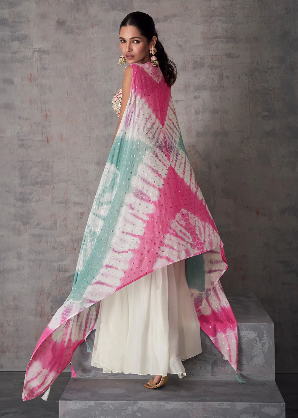 Multi White Indo Western Style Party Wear Palazzo Suit - Image 3