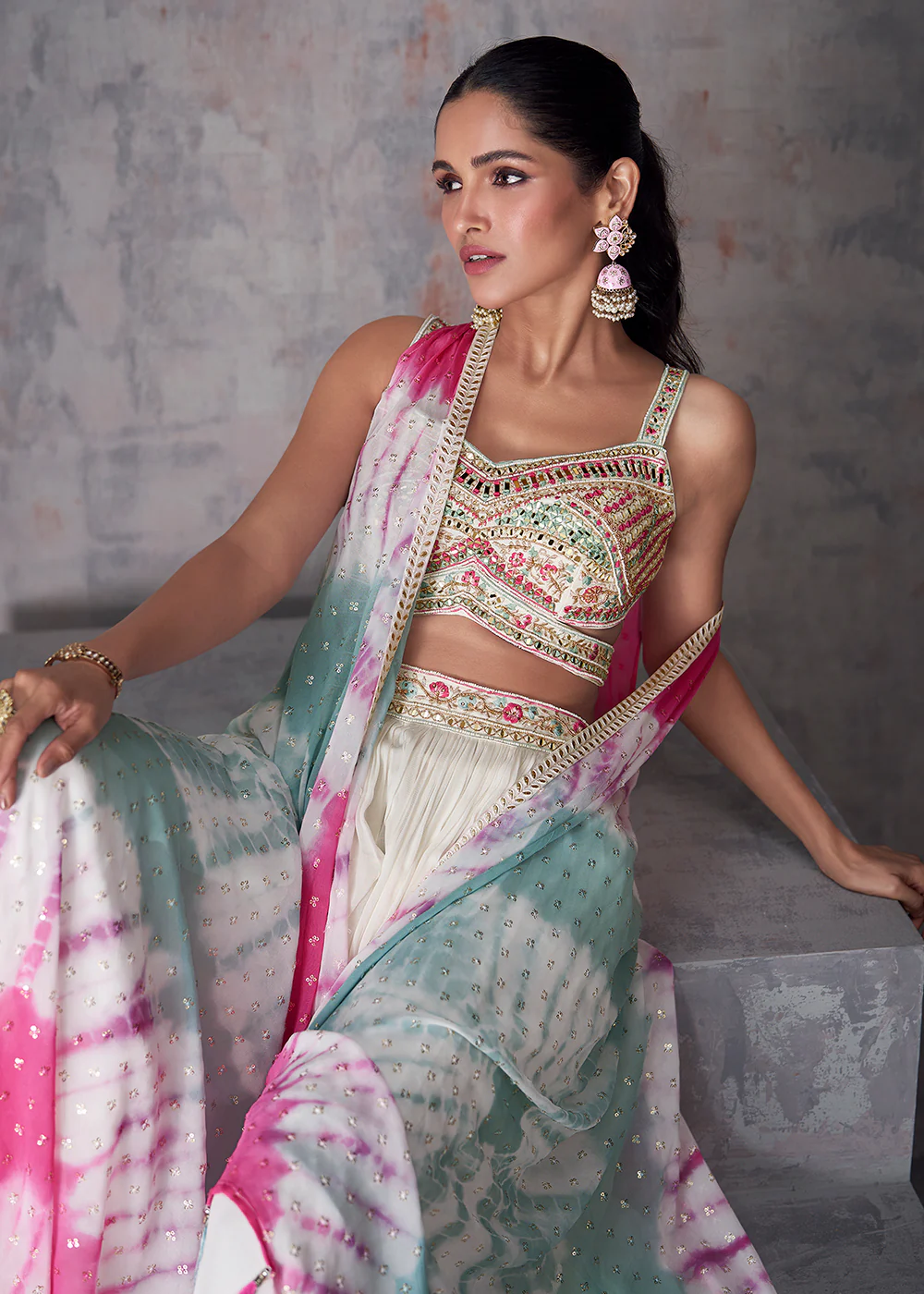 Multi White Indo Western Style Party Wear Palazzo Suit - Image 4
