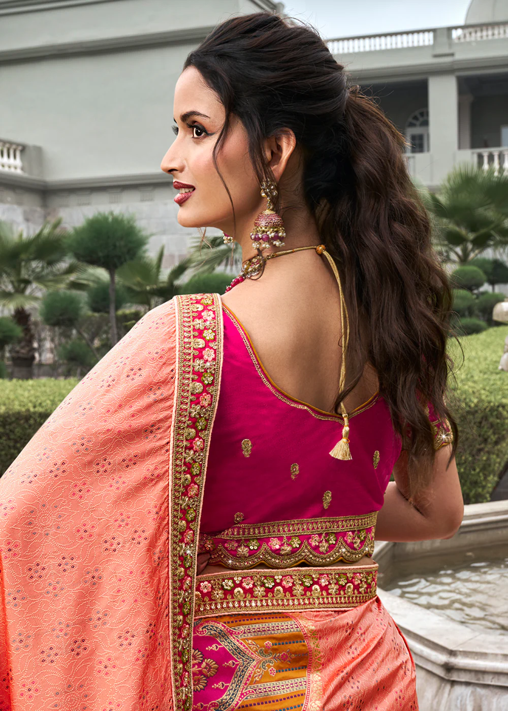 Pink Multicolor Banarasi Silk Embroidered Bridal Lehenga Choli - Image 3
