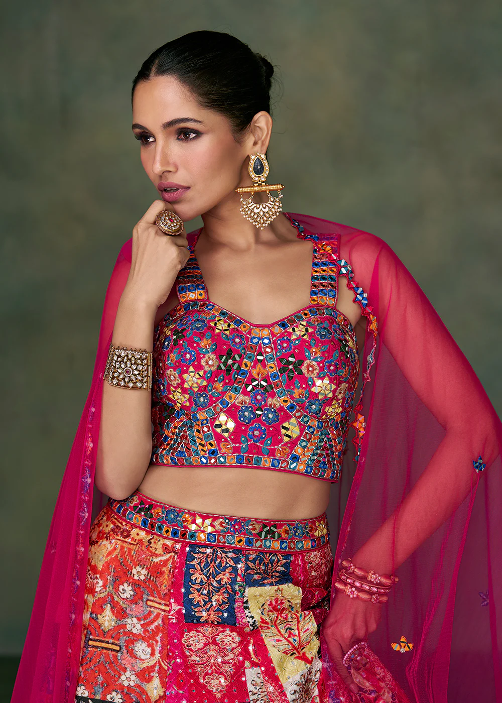 Multicolor Crop Top Style Pure Silk Wedding Lehenga Choli - Image 2