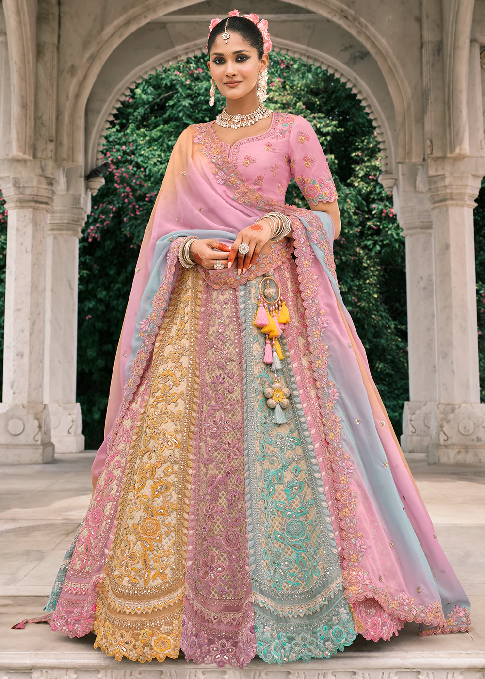 Multicolor Designer Bridal Silk Lehenga Choli