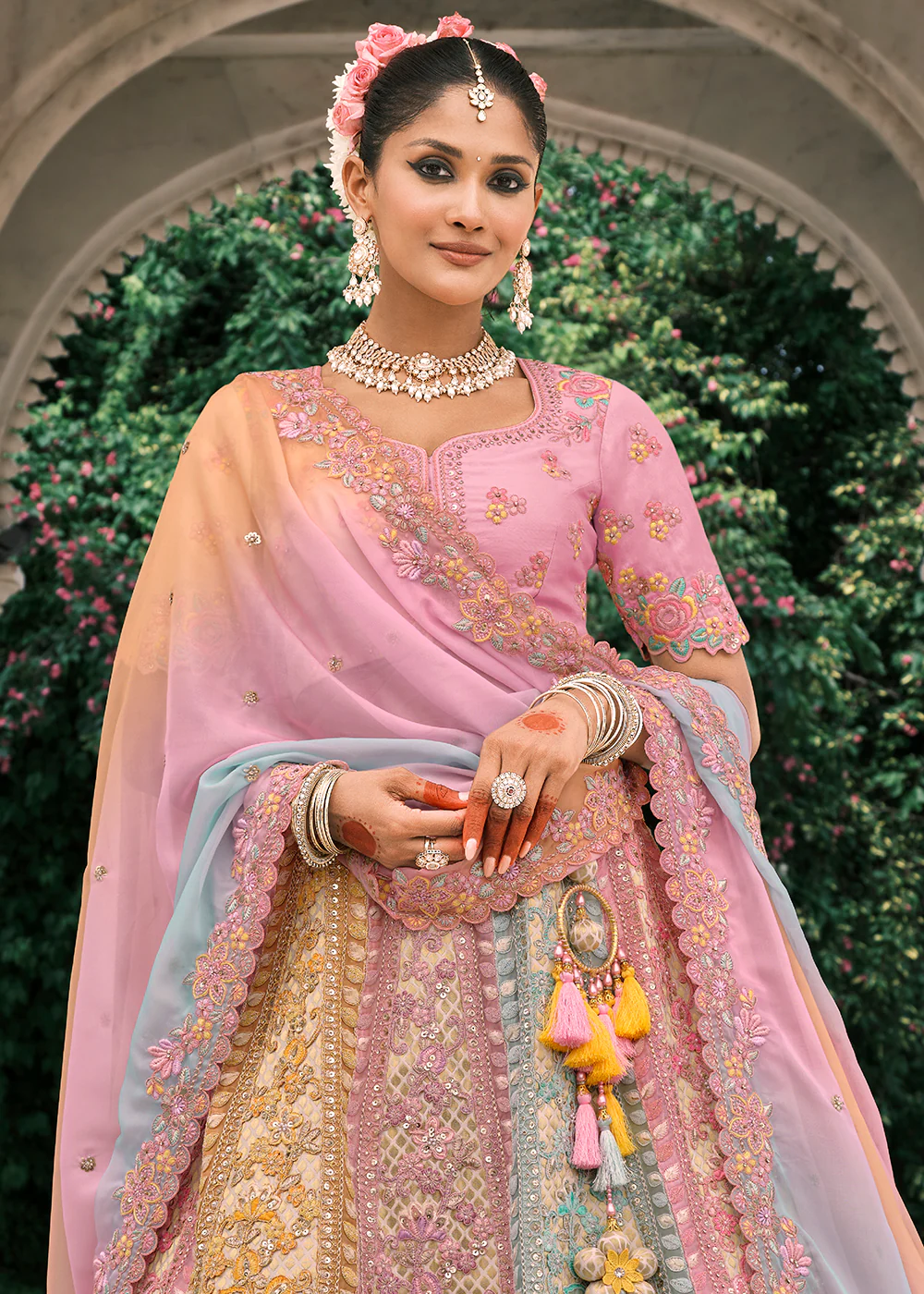 Multicolor Designer Bridal Silk Lehenga Choli - Image 2