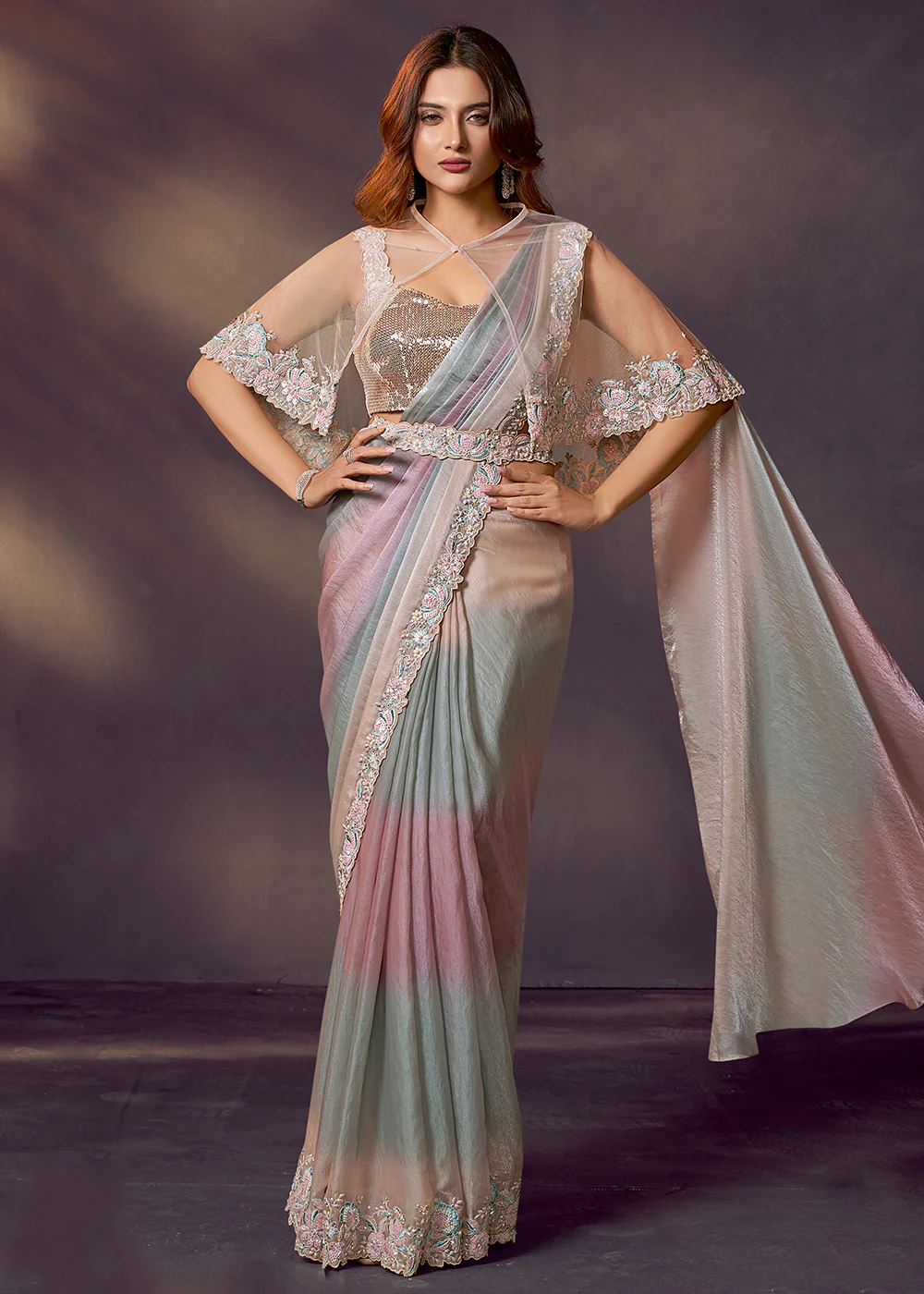 Multicolor Designer Party Style Pre Draped Saree