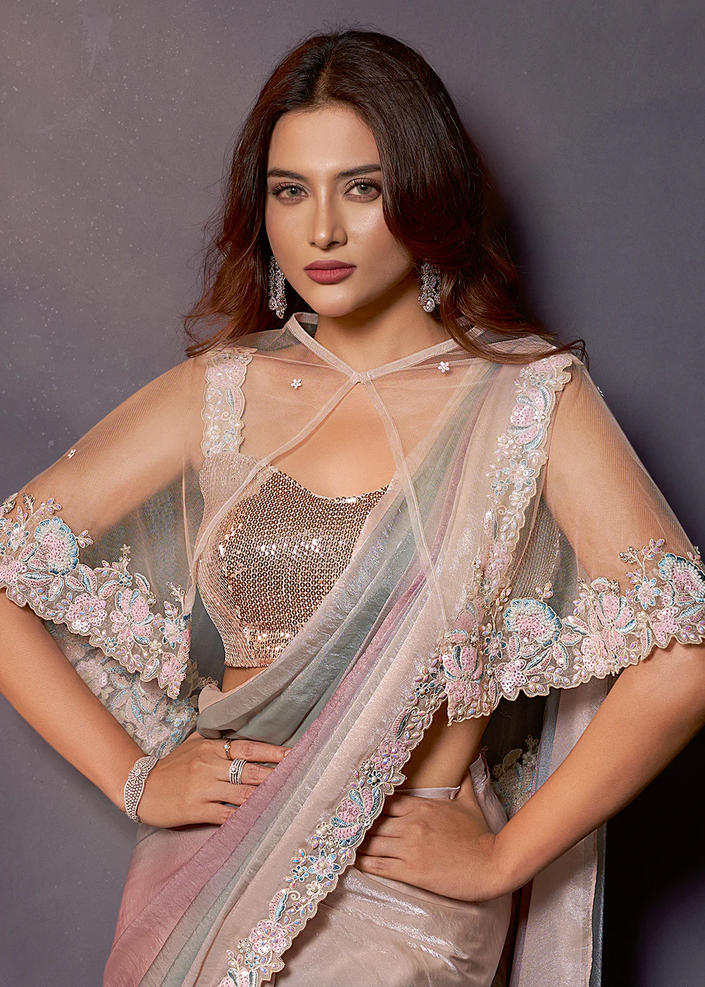 Multicolor Designer Party Style Pre Draped Saree - Image 2
