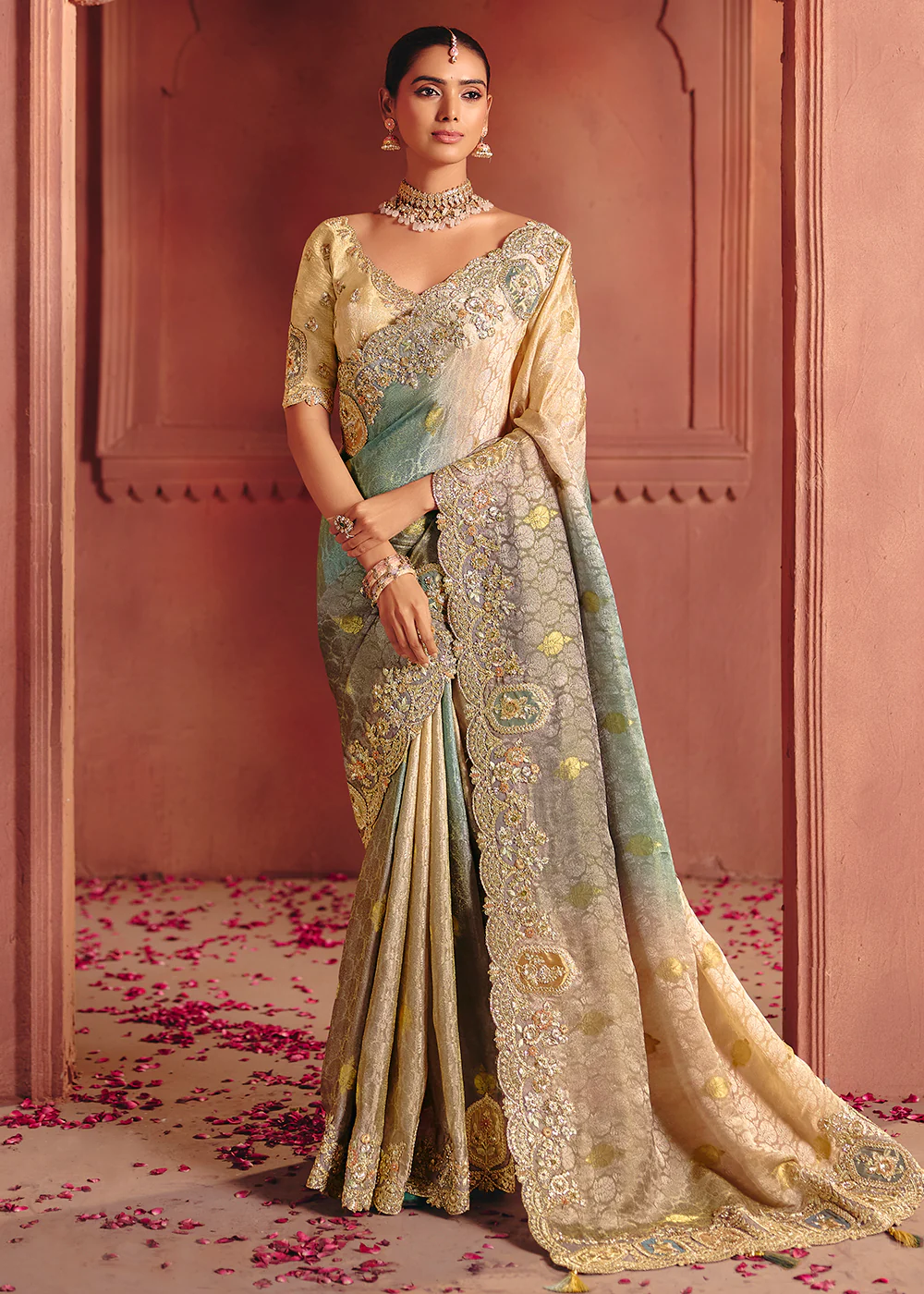 Multicolor Designer Style Embroidered Wedding Saree
