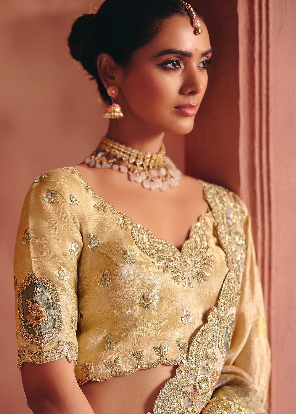 Multicolor Designer Style Embroidered Wedding Saree - Image 2