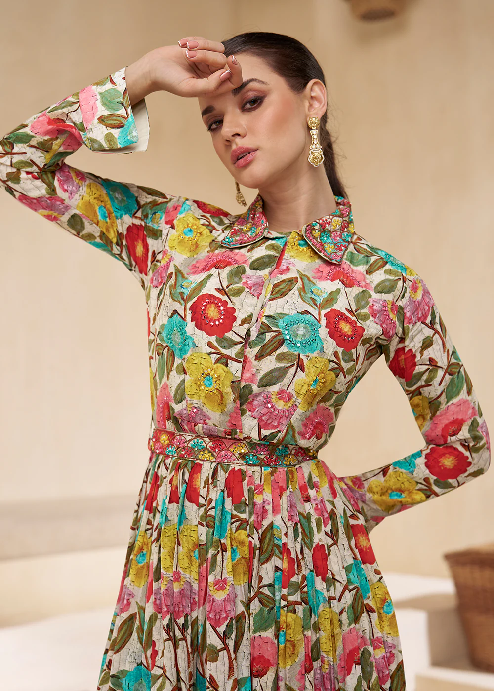 Multicolor Digital Printed & Embroidered Party Style Sharara Suit - Image 2