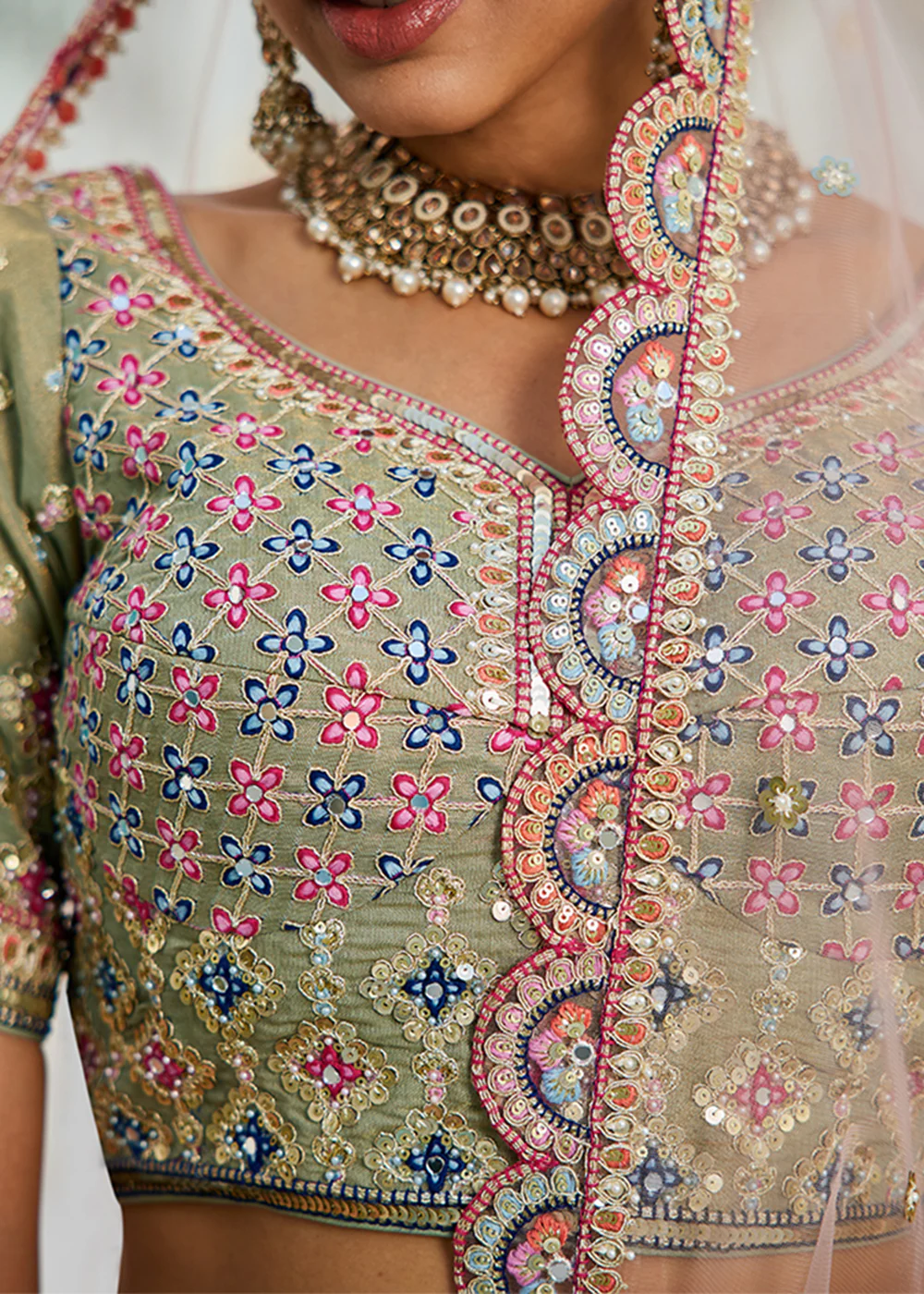 Multicolor Green Gotapatti Embroidered Bridal Lehenga Choli - Image 7