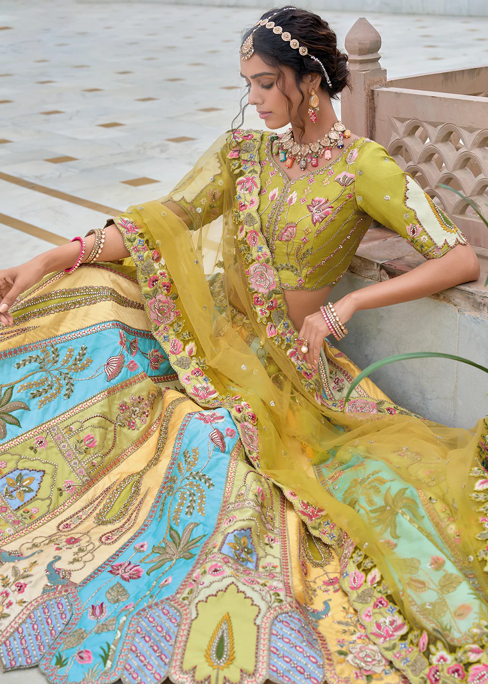 Multicolor Heavy Embroidered Bridal Style Lehenga Choli - Image 2