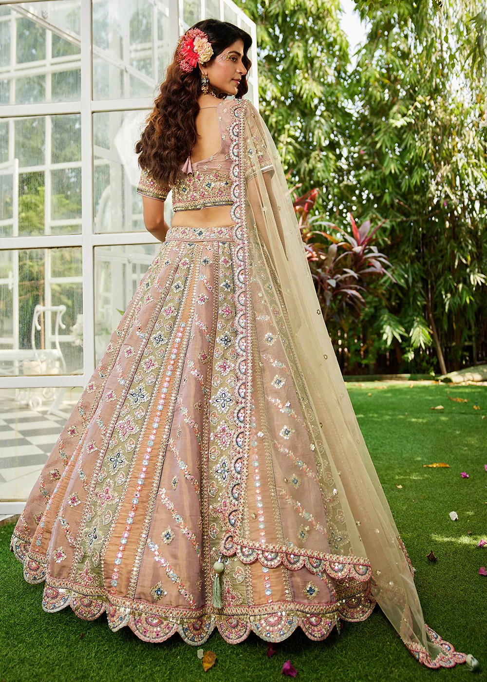 Multicolor Lavender Gotapatti Embroidered Bridal Lehenga Choli - Image 3