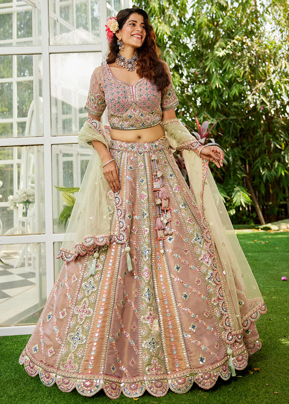 Multicolor Lavender Gotapatti Embroidered Bridal Lehenga Choli - Image 4