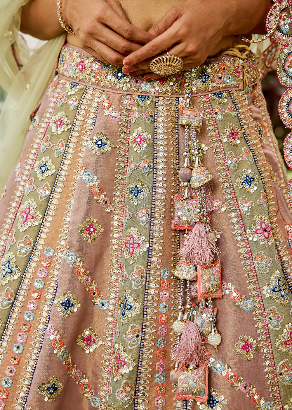 Multicolor Lavender Gotapatti Embroidered Bridal Lehenga Choli - Image 9