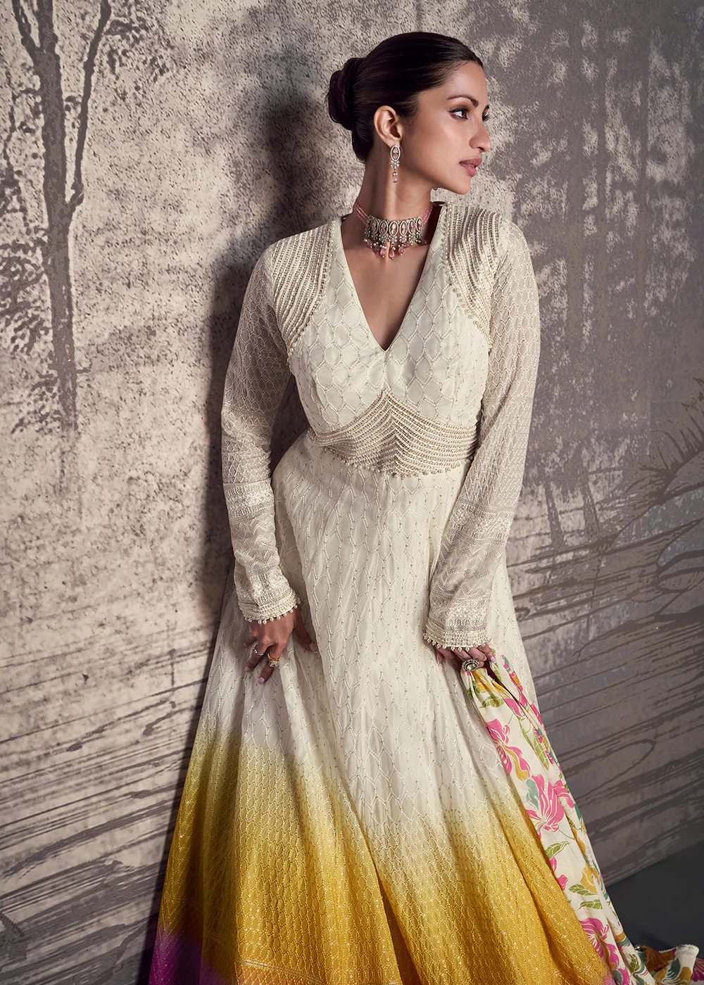 Multicolor Lucknowi Style Wedding Festive Anarkali Gown - Image 2