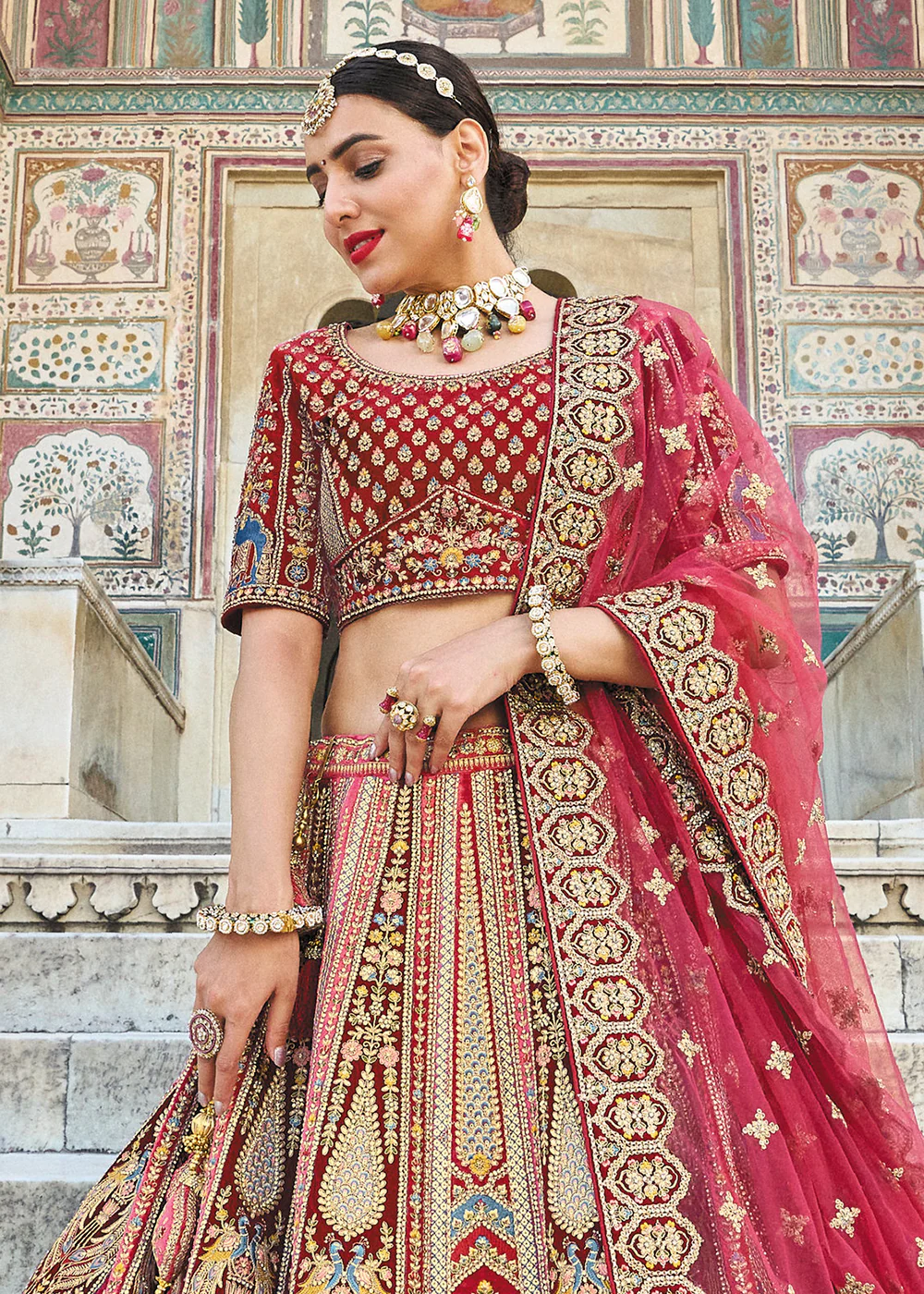 Multicolor Maroon Bridal Wear Heavy Embroidered Silk Lehenga Choli - Image 2
