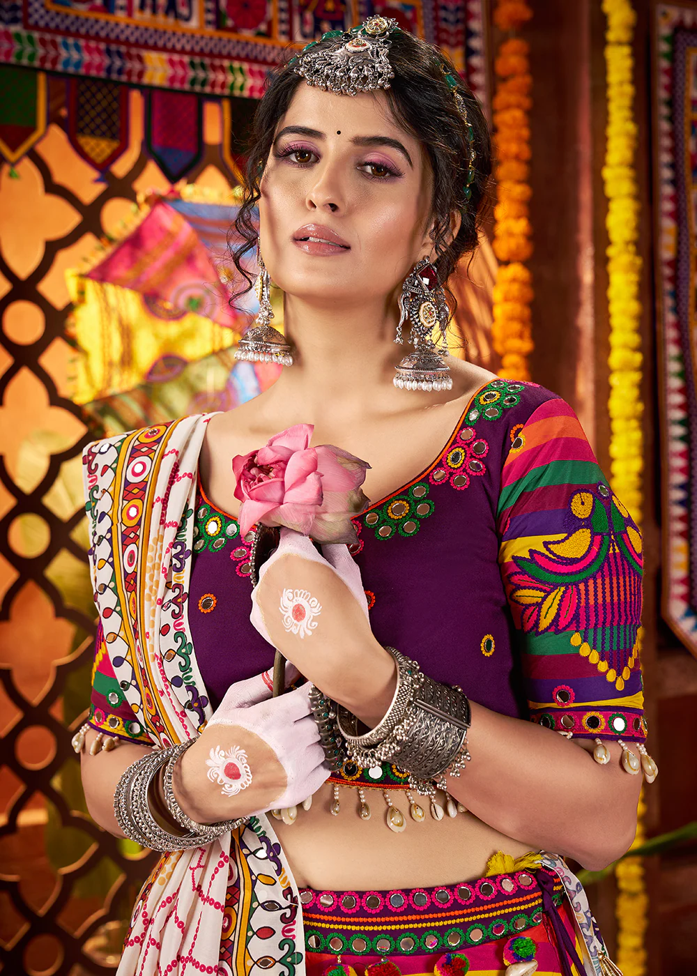 Multicolor Muslin Printed Navratri Wear Chaniya Choli - Image 2