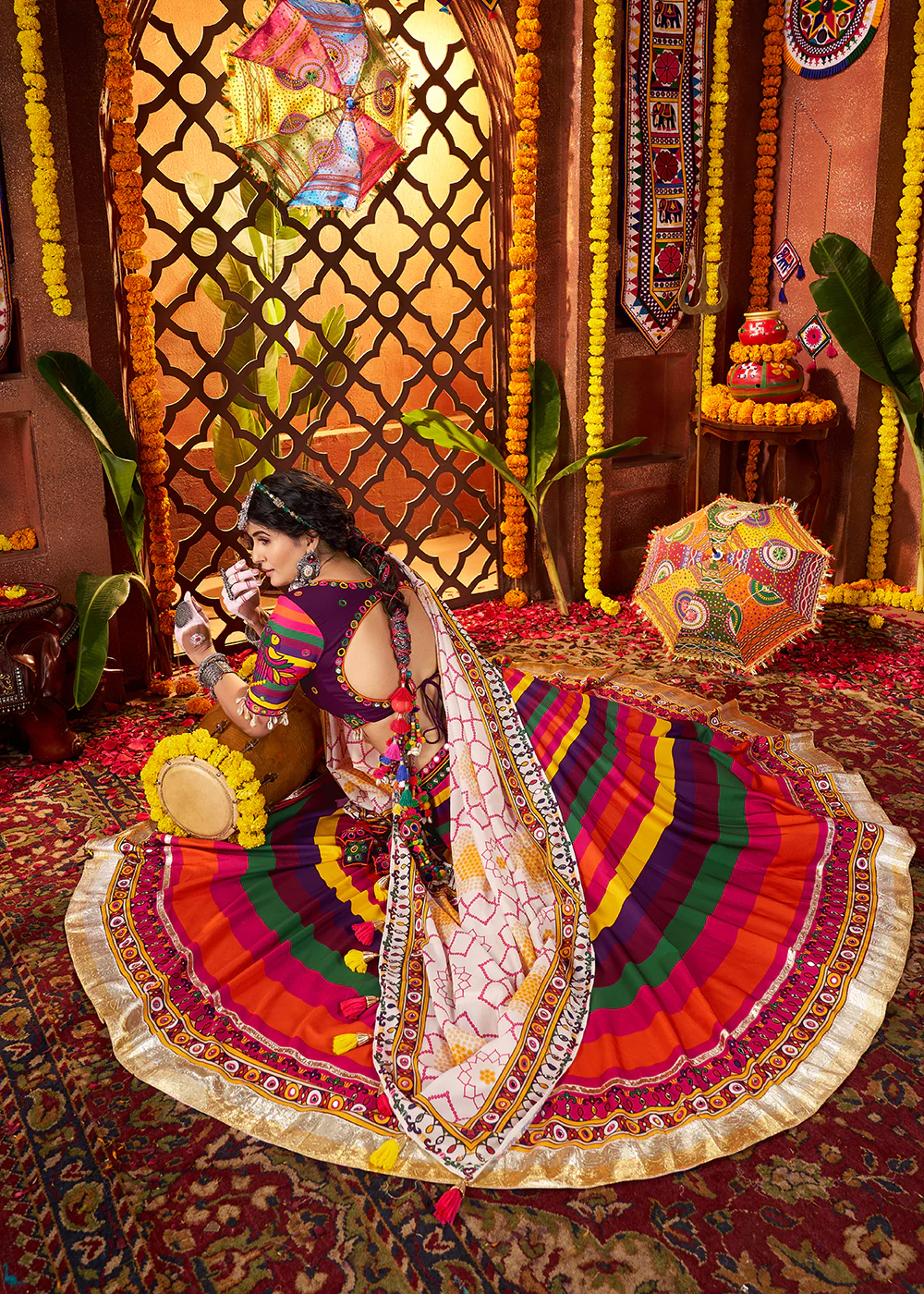 Multicolor Muslin Printed Navratri Wear Chaniya Choli - Image 4