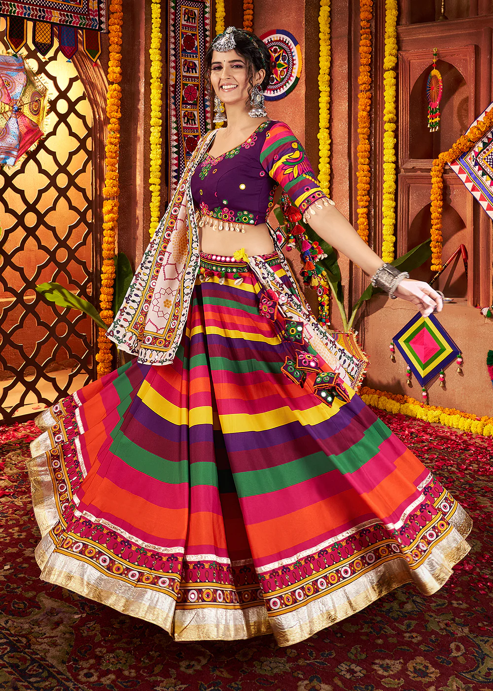 Multicolor Muslin Printed Navratri Wear Chaniya Choli - Image 7