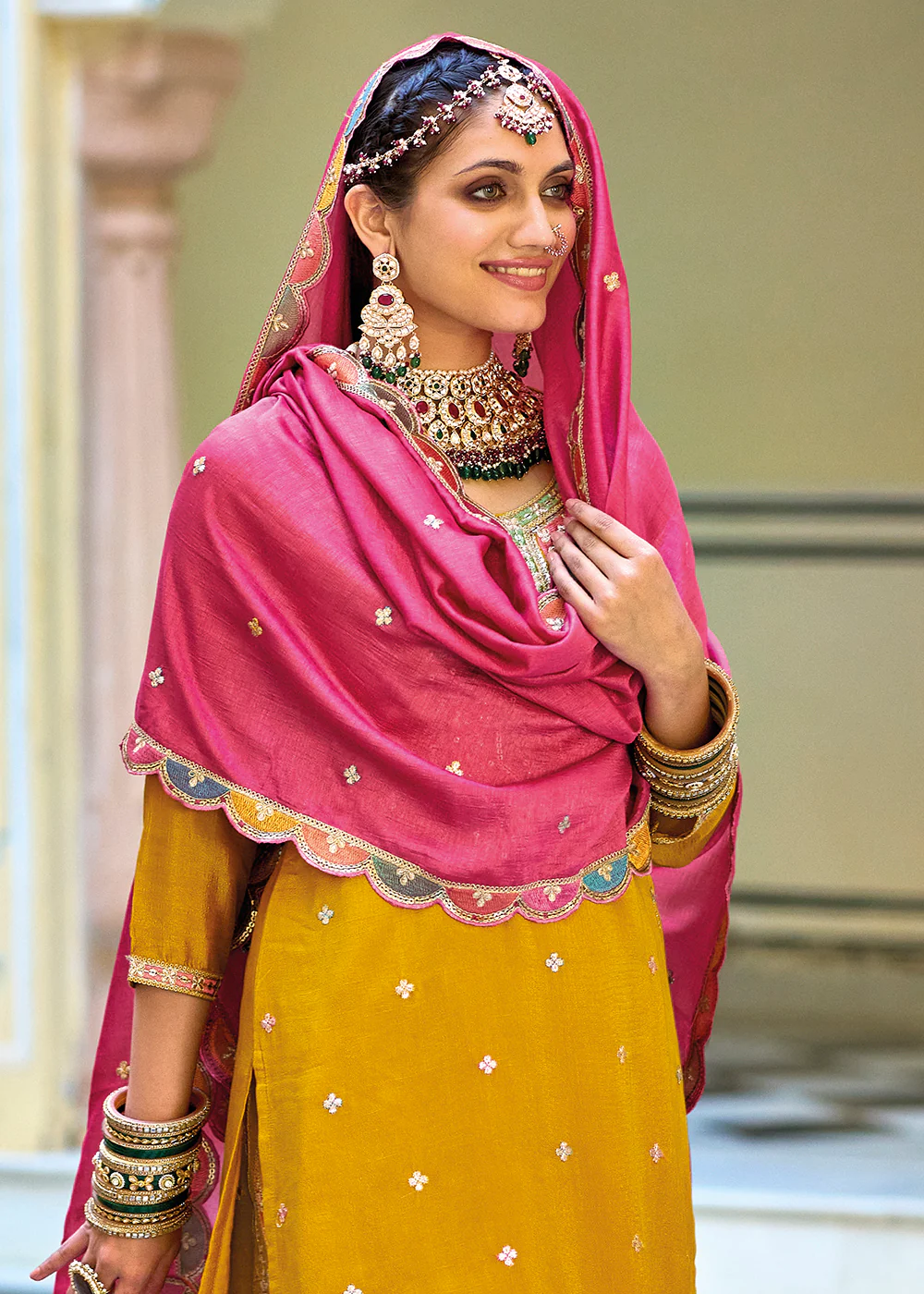 Multicolor Mustard Premium Silk Kurti Style Lehenga Suit - Image 2