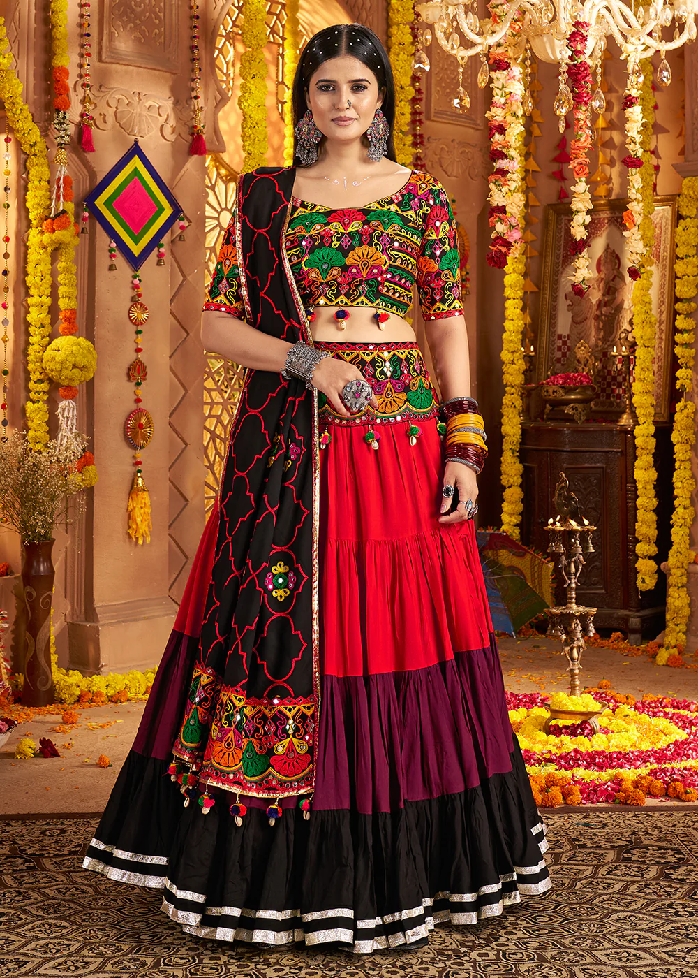 Multicolor Navratri Multi Threads & Mirror Chaniya Choli