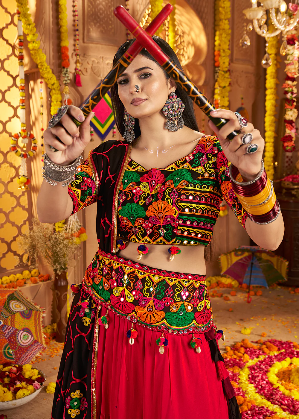 Multicolor Navratri Multi Threads & Mirror Chaniya Choli - Image 2