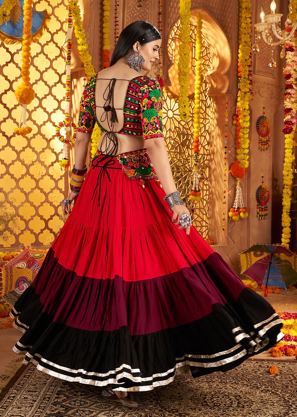 Multicolor Navratri Multi Threads & Mirror Chaniya Choli - Image 3