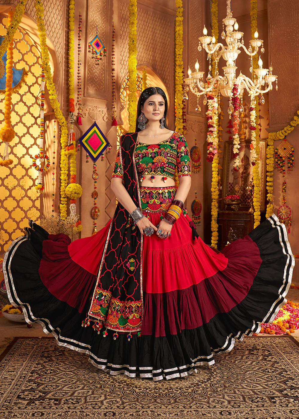 Multicolor Navratri Multi Threads & Mirror Chaniya Choli - Image 4