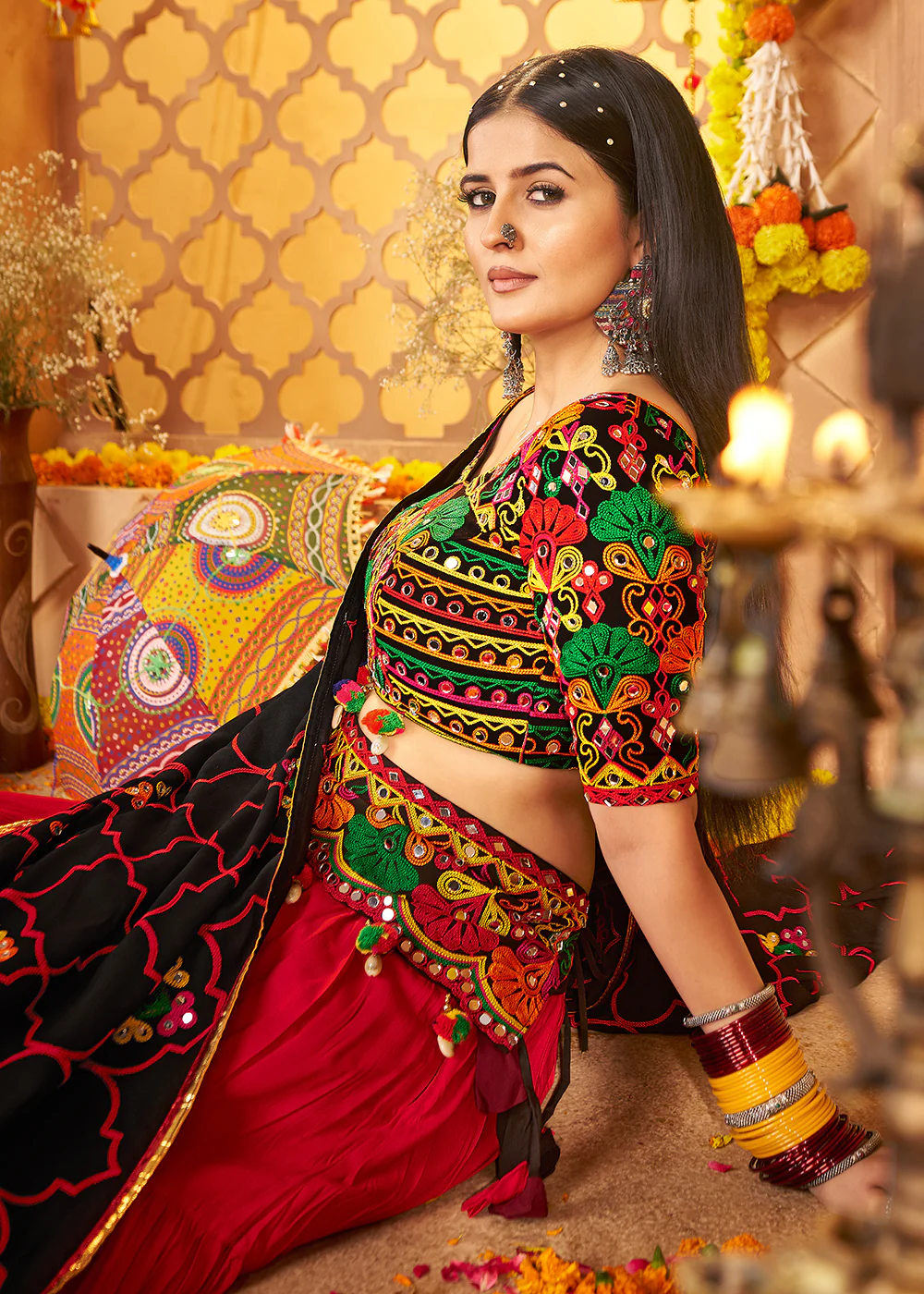 Multicolor Navratri Multi Threads & Mirror Chaniya Choli - Image 5