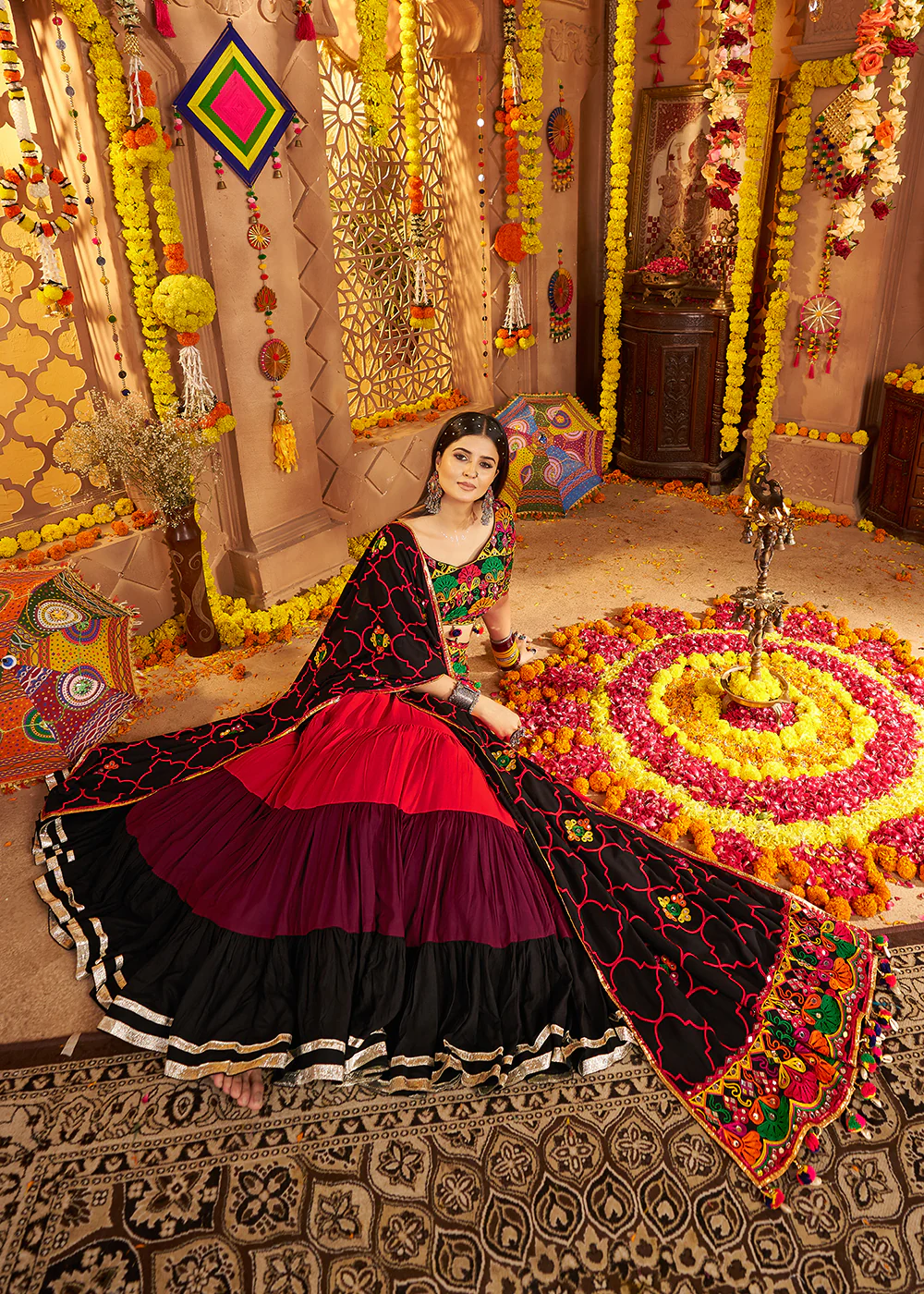 Multicolor Navratri Multi Threads & Mirror Chaniya Choli - Image 6