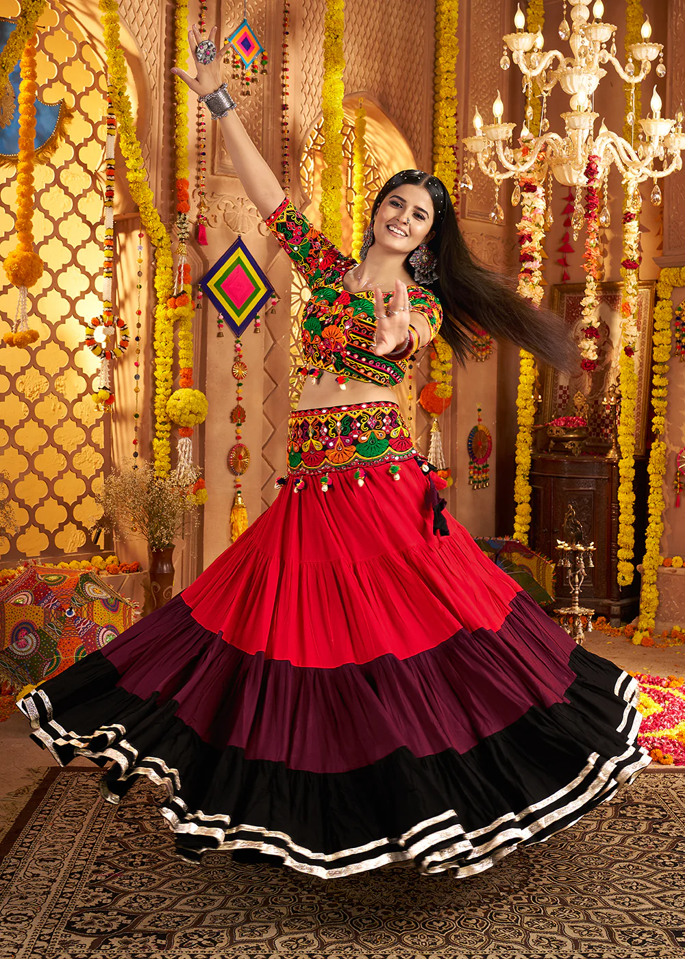 Multicolor Navratri Multi Threads & Mirror Chaniya Choli - Image 7