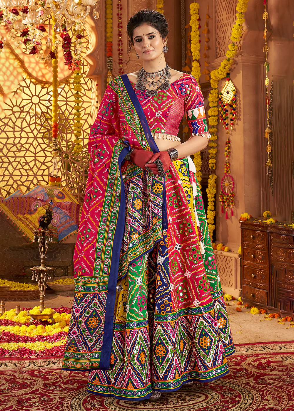Multicolor Organic Cotton Navratri Wear Chaniya Choli