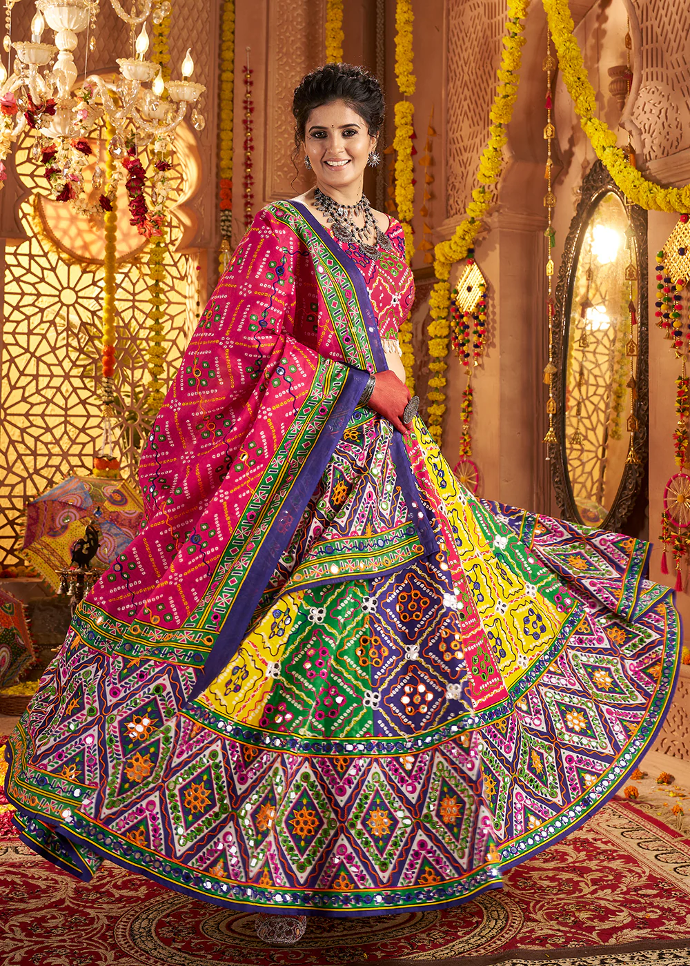 Multicolor Organic Cotton Navratri Wear Chaniya Choli - Image 5