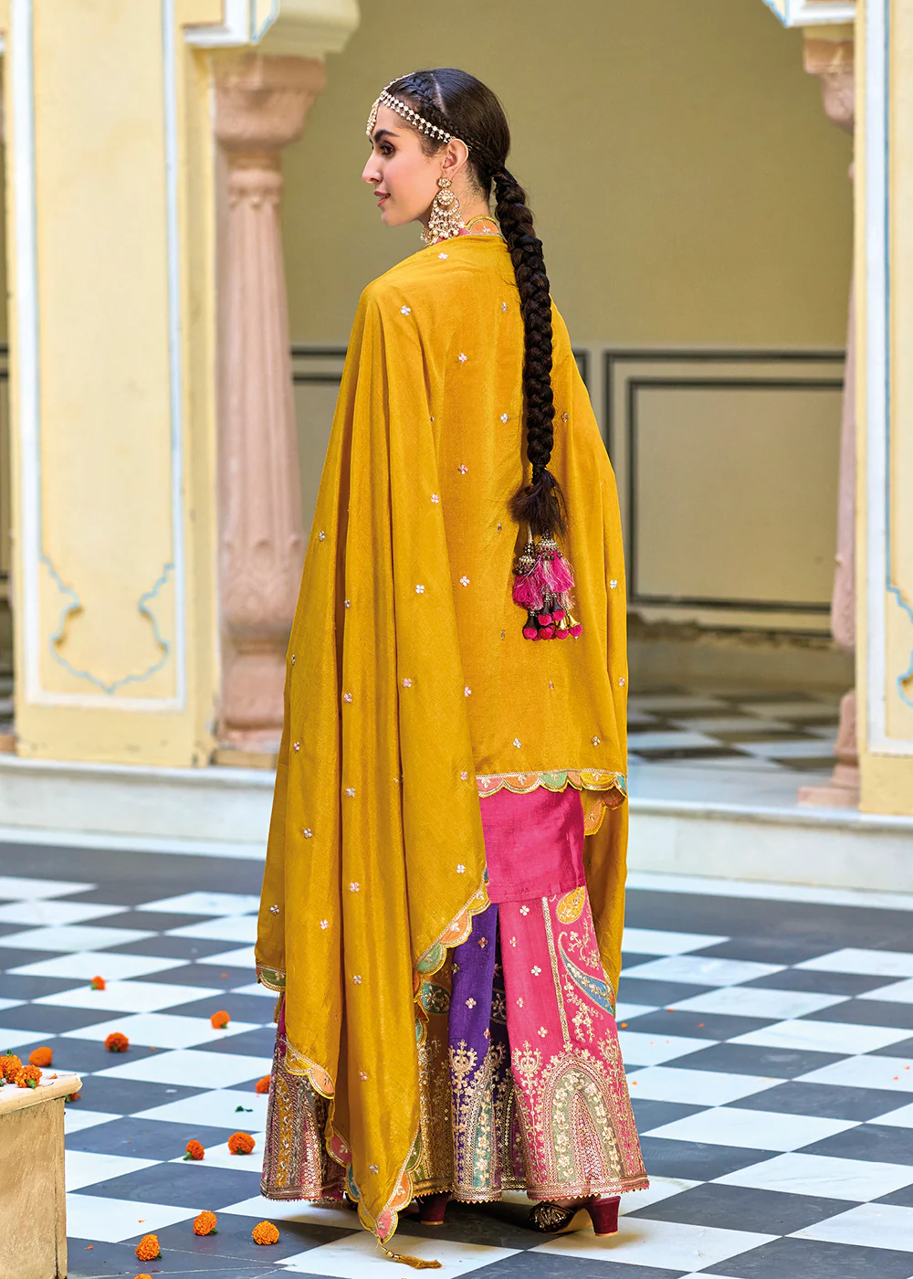 Multicolor Pink Premium Silk Kurti Style Lehenga Suit - Image 4