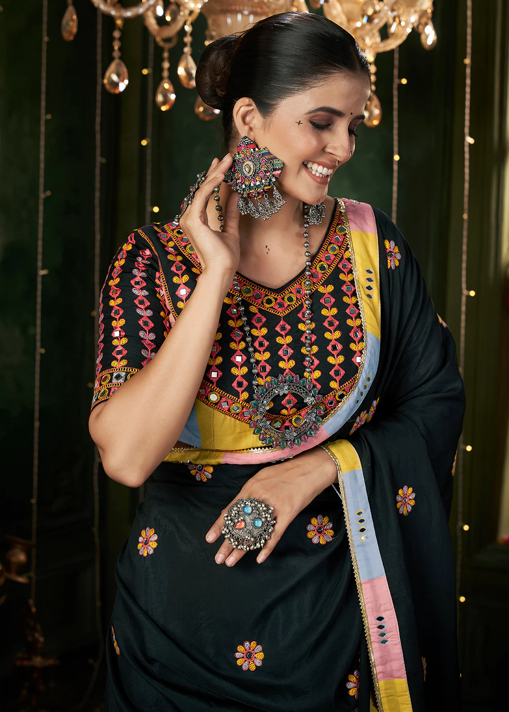 Multicolor Printed & Mirror Work Chaniya Choli for Navratri - Image 2