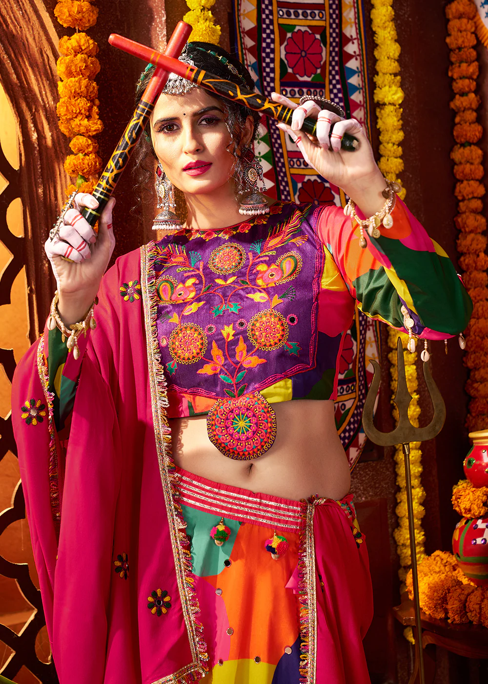 Multicolor Printed Muslin Navratri Wear Chaniya Choli - Image 2