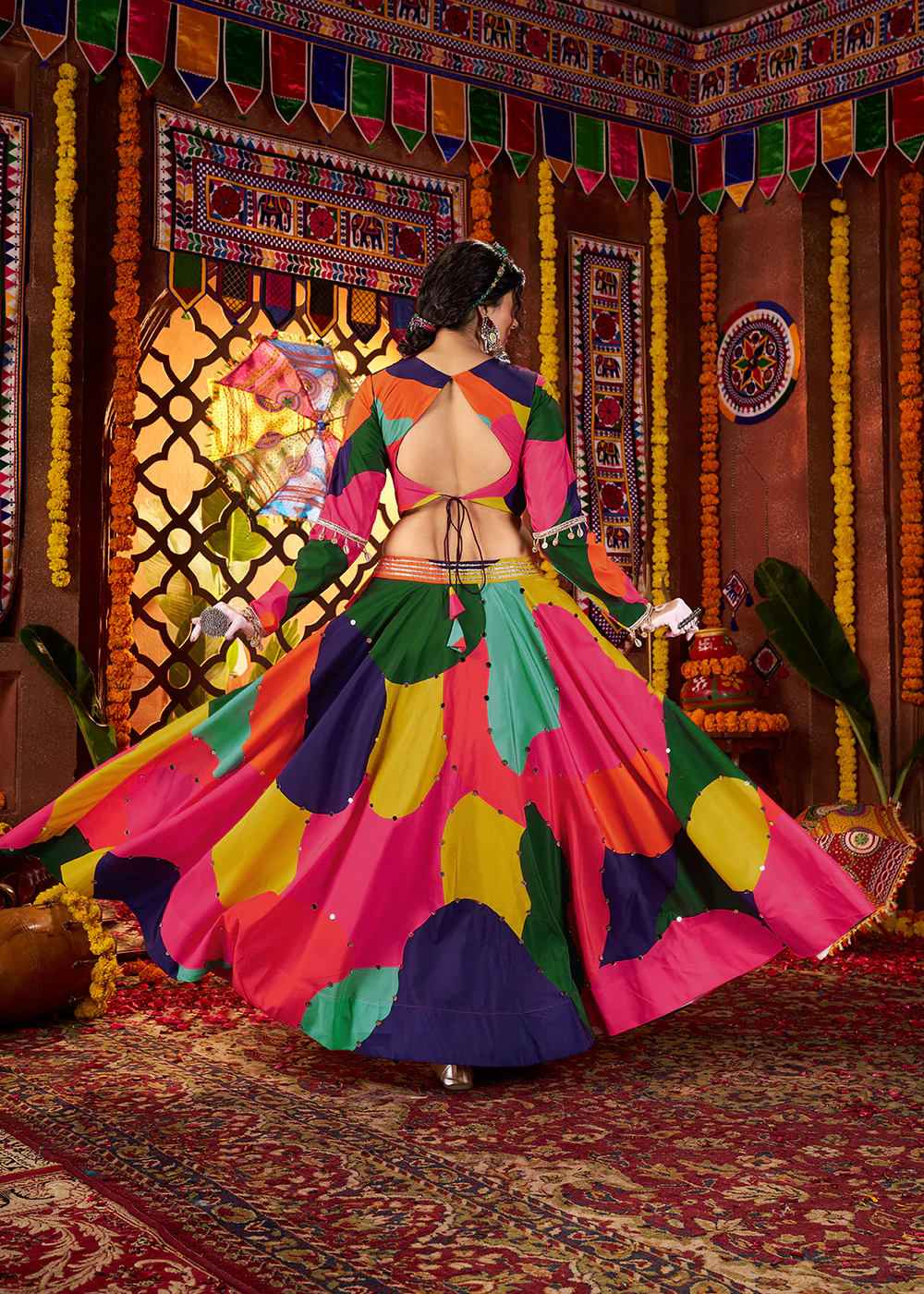 Multicolor Printed Muslin Navratri Wear Chaniya Choli - Image 3