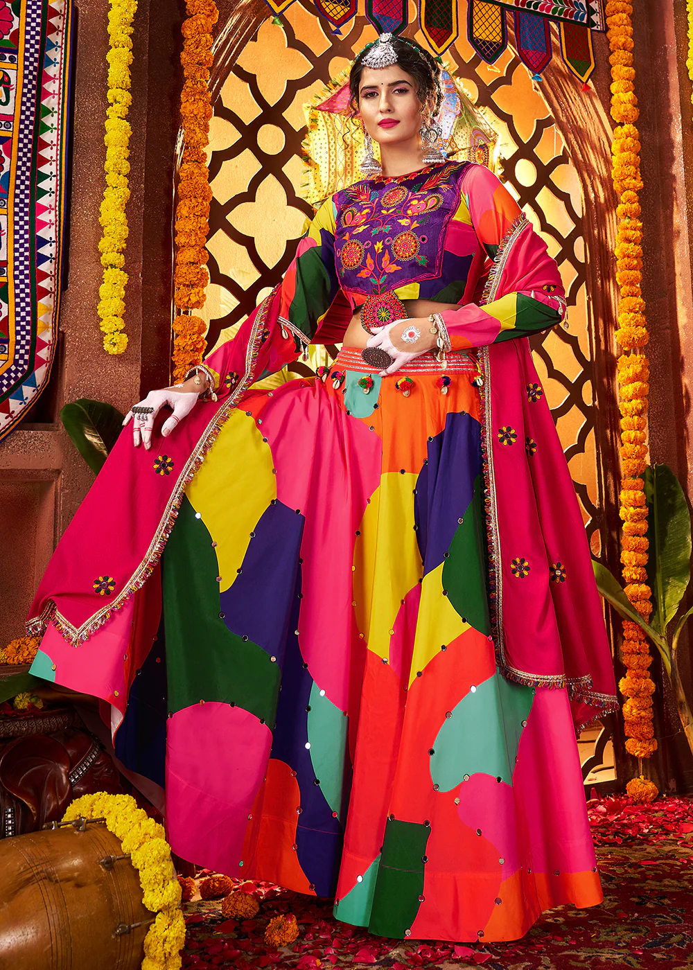 Multicolor Printed Muslin Navratri Wear Chaniya Choli - Image 4