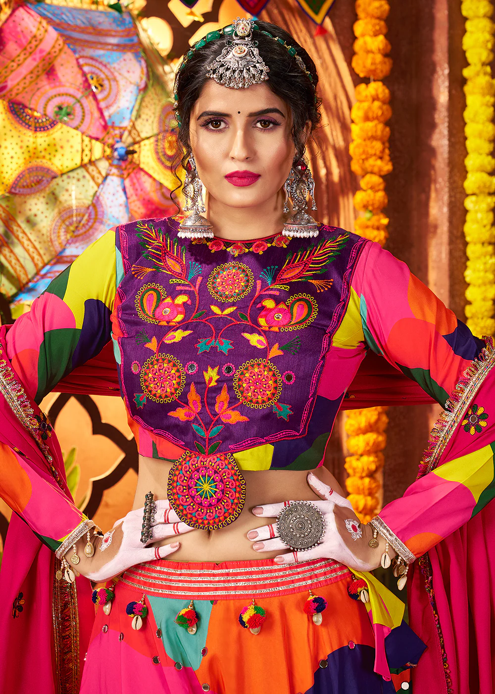 Multicolor Printed Muslin Navratri Wear Chaniya Choli - Image 5