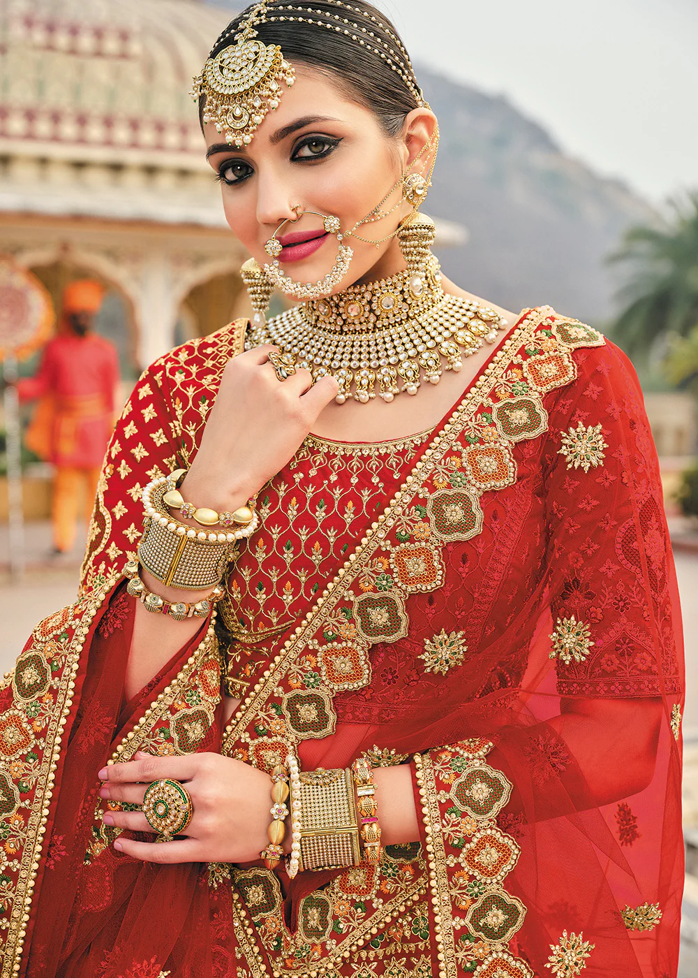 Multicolor Red Bridal Wear Heavy Embroidered Silk Lehenga Choli - Image 2