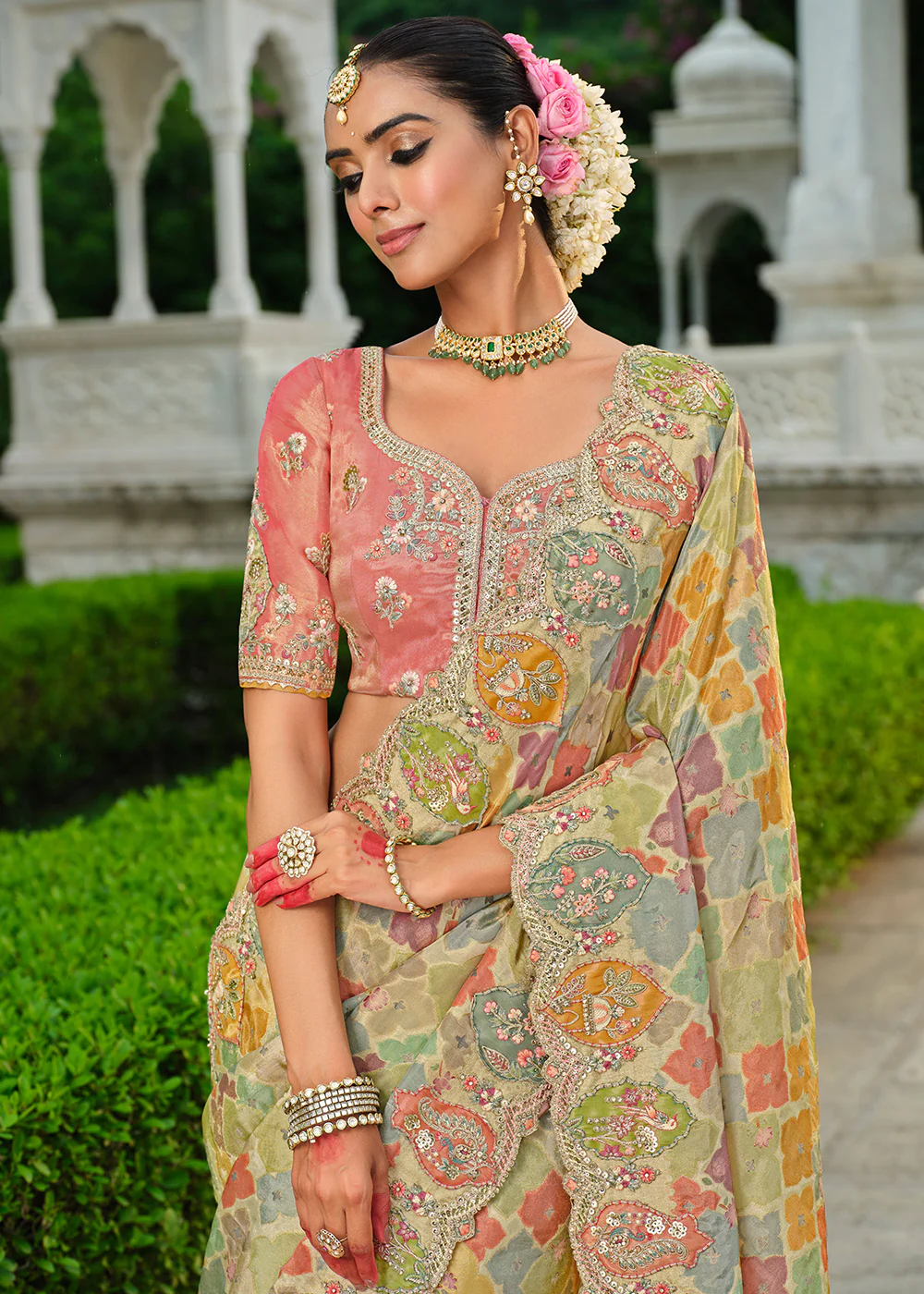 Multicolor Silk Khatli Embroidered Saree - Image 2