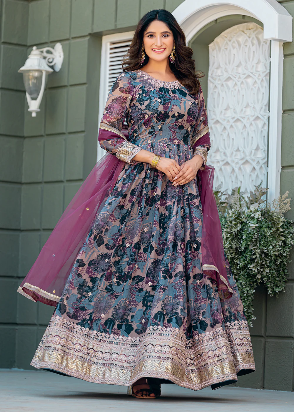 Multicolor Taby Silk Embroidered Festive Anarkali Gown - Image 6