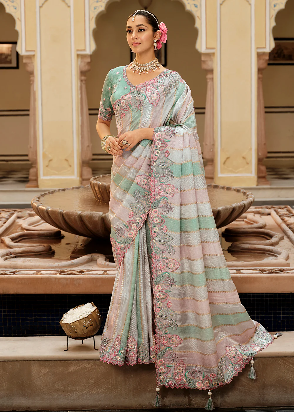 Multicolor Traditional Embroidered Designer Saree