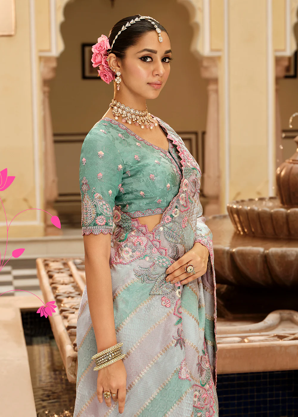 Multicolor Traditional Embroidered Designer Saree - Image 2